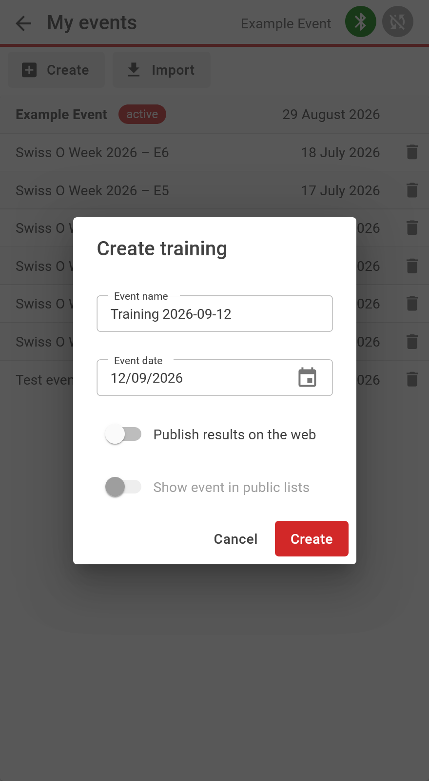 Ora: My events − Create training